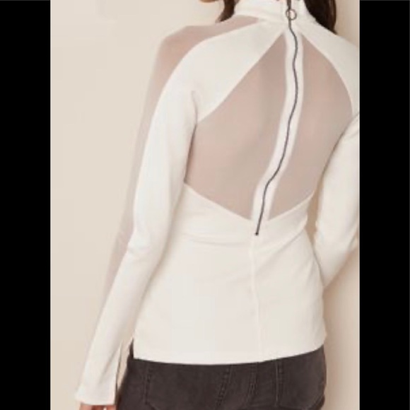 FREE PEOPLE Monarch' Mock Neck Mesh Inset Long Sleeve Blouse Ballet Top, Zipper - Picture 9 of 12